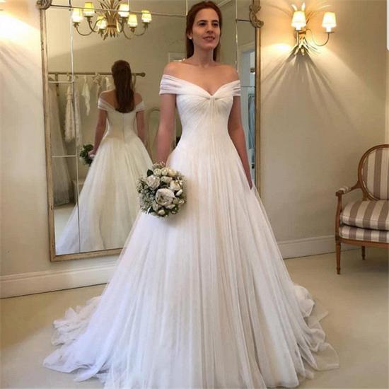 Simple A-Line Off Shoulder Wedding Dresses | 2022 Tulle Elegant Bridal Gowns_3