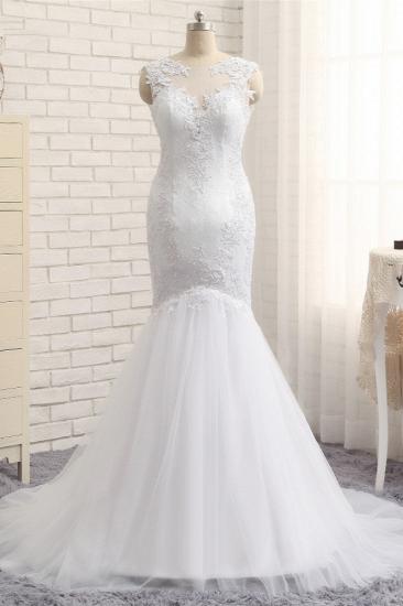 TsClothzone Glamorous Jewel Sleeveless Tulle Wedding Dresses White Mermaid Satin Bridal Gowns With Appliques On Sale_2