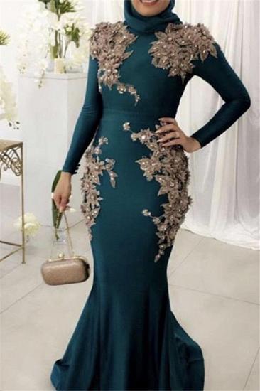 Glamorous Green Mermaid Evening Dresses with Sleeves | 2022 Sexy Lace Crystal Prom Dress