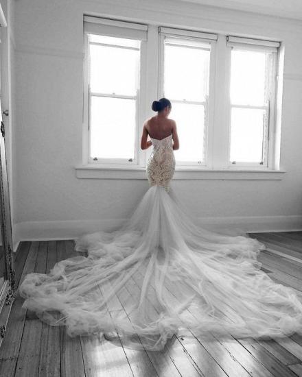 Romantische Sweetheart Lace White Sheer Brautkleid | Meerjungfrau Brautkleid_3