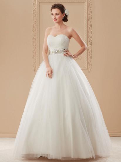 Gorgeous Ball Gown Wedding Dress Sweetheart Tulle Sleeveless Bridal Gowns Open Back On Sale_11