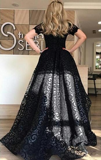 Black Lace Off-the-Shoulder Evening Dress 2022 Short Sleeves Hi-Lo Prom Dress_3