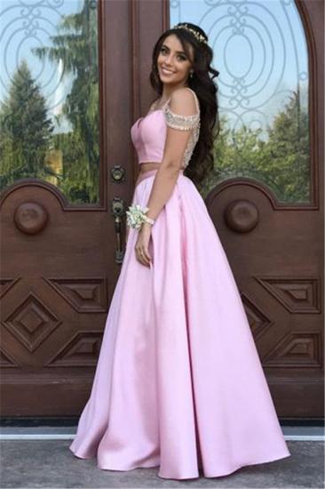 Pink Two Pieces Crystal Evening Dresses 2022 A-line Prom Dress