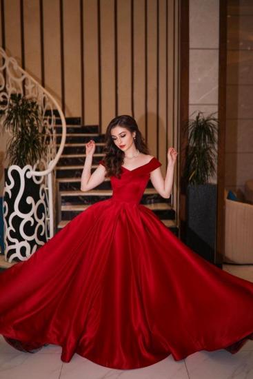 Elegantes rotes langes Abendkleid in A-Linie | Verträumtes Abschlussballkleid mit breiten Trägern_1