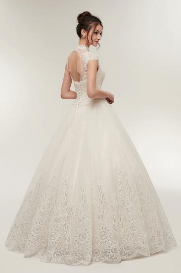 YOLANDE | A-line High Neck Short Sleeves Long Lace Appliques Wedding Dresses with Lace-up_6