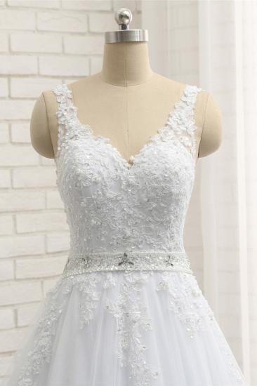 TsClothzone Stunning Straps V-Neck Tulle Appliques Wedding Dress Lace Sleeveless Bridal Gowns with Beadings Online_5