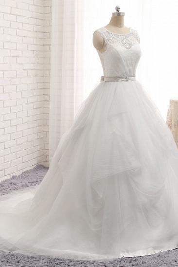 TsClothzone Affordable Jewel Sleeveless Lace Wedding Dresses A line Tulle Bridal Gowns On Sale_4