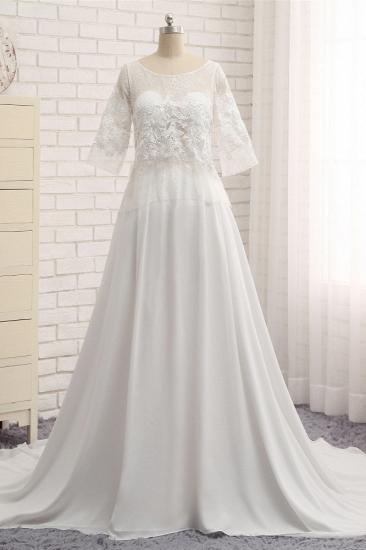 TsClothzone Modest Halfsleeves White Jewel Wedding Dresses Chiffon Lace Bridal Gowns With Appliques On Sale