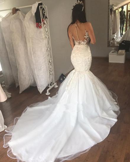 Gorgeous Lace Mermaid Sleeveless Buttons Long Wedding Dress_2