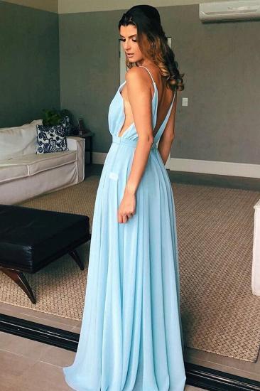 Sexy Deep V Neck Open Back Evening Dress | Chic Chiffon Spaghetti Straps Long Prom Gown_1