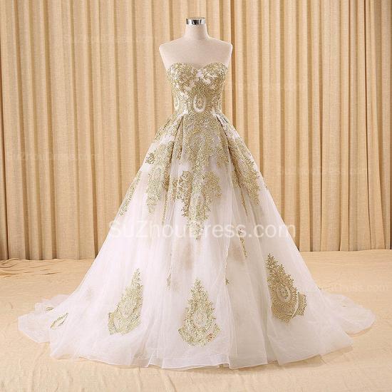 Vintage Swwetheart Gold Lace Ball Gown Wedding Dress White Tulle Latest Formal Long Bridal Gowns_3