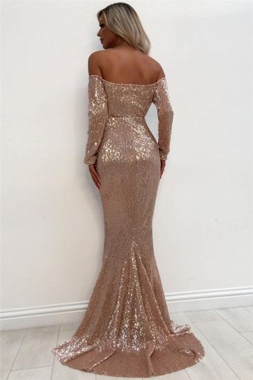 Unique Off The Shoulder Sparkly Sequins Wholesale Evening Dresses |  Elegant Long Sleeve Fit and Flare Prom Dresses Online_3