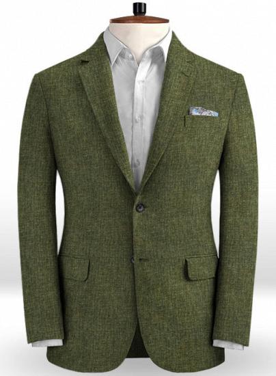 Classic and solemn green slim linen suit_2