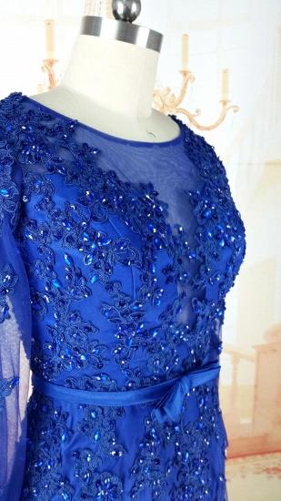 A-Line Long Sleeve Blue Mother of the Bridal Dresses Latest Beading Tulle Mother Dress_5