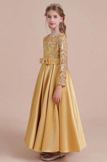 Ankle Length Flower Girl Dress | Long Sleeve Satin Little Girls Dress for Wedding_6