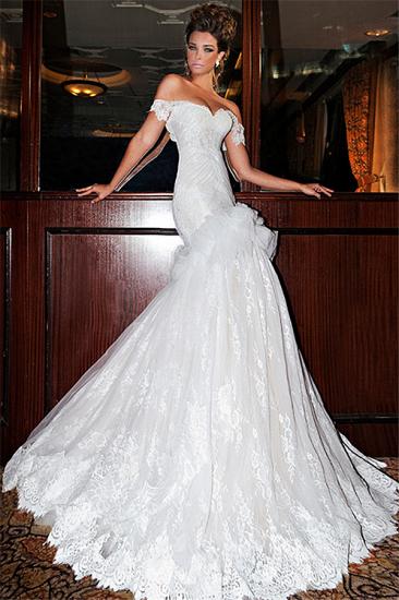 Glamorous Mermaid Lace Bridal Gowns 2022 White Sweetheart Sweep Train Wedding Dresses_1