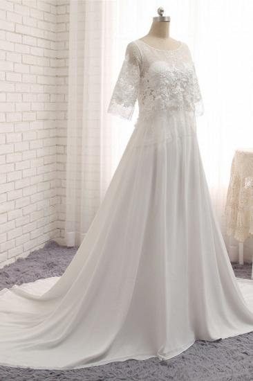 TsClothzone Modest Halfsleeves White Jewel Wedding Dresses Chiffon Lace Bridal Gowns With Appliques On Sale_4