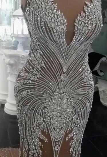 Glamorous Crystal Mermaid Nude Tulle Evening Dresses | 2022 Open Back Sleeveless Prom Dress_2