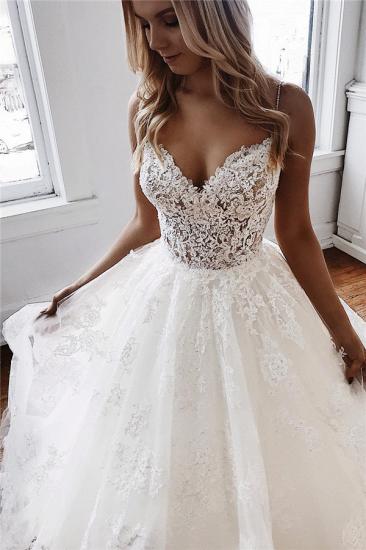 Glamorous Spaghetti-Straps Lace Appliques Tulle A-Line Wedding Dresses_3