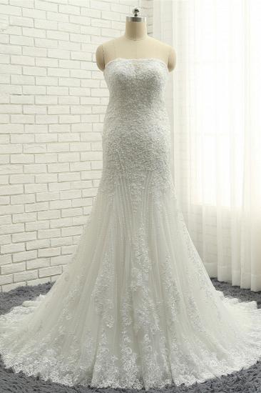 TsClothzone Elegant Bateau White Mermaid Wedding Dresses With Appliques Ruffles Lace Bridal Gowns On Sale_1