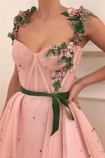 Exquisite Pink Tulle Burgundy Sash Prom Dress with Pearls | Sexy See Through Bodice Sweetheart Long Prom Dress_2