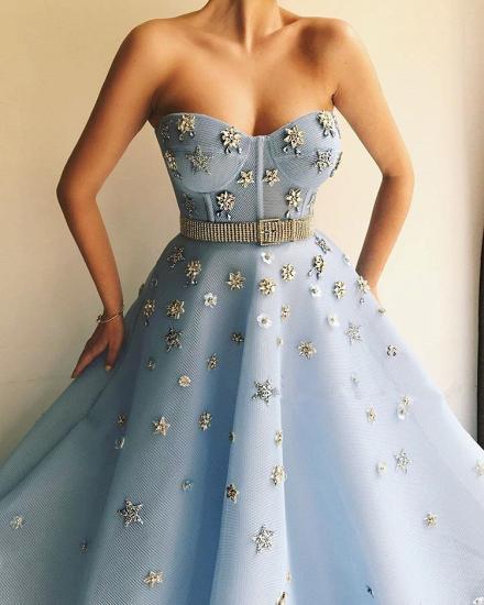Stylish Strapless Sweetheart Beading Flowers Prom Dress | Chic Blue Tulle Long Prom Dress with Beadning Sash_2