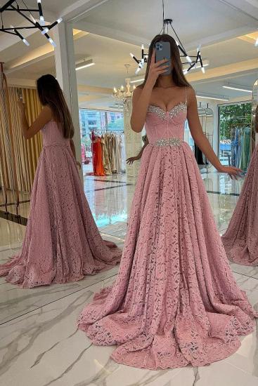 Designer evening dresses lace | Long pink prom dress_1