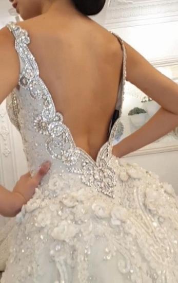Luxurious V-Neck Crystals Mermaid Bridal Gown Long Sweep Train_3