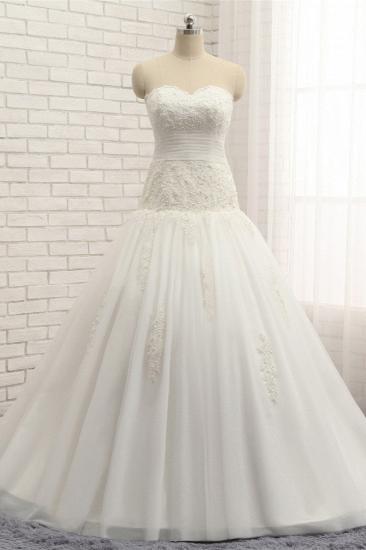 TsClothzone Glamorous Strapless Tulle Lace Wedding Dress Sweetheart Sleeveless Bridal Gowns with Appliques On Sale