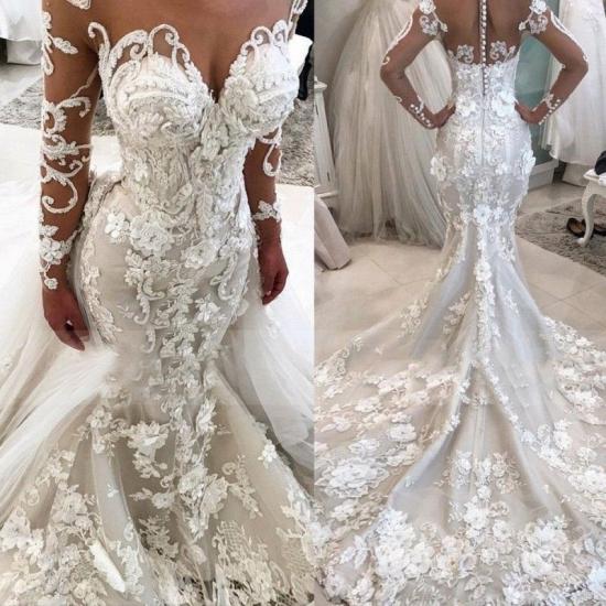 Delicate Lace Appliques Mermaid Wedding Dress | Long Sleeve Bridal Gown_3