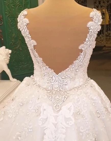 V-neck Beads Sparkles Gems Wedding dress with overskirt_3