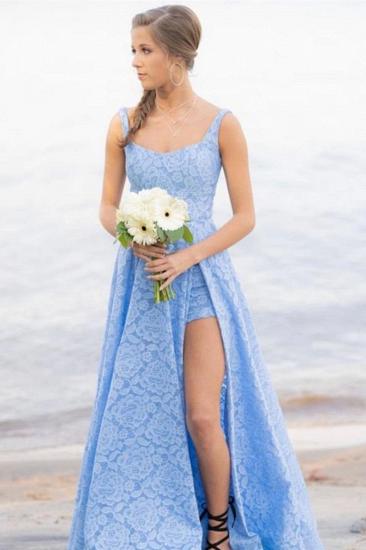 Exquisite Straps Sleeveless Prom Dress | Sexy Front Slit Lace Long Prom Gown_1
