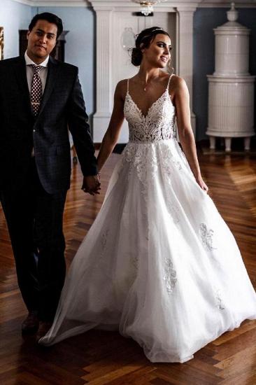 Simple A-line Wedding Dresses V-neck Lace Appliques Bridal Dress_1