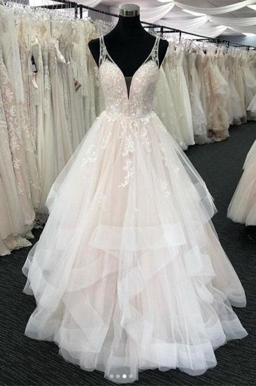 TsClothzone Elegantes Tüll-Hochzeitskleid mit V-Ausschnitt und offenem Rücken, lange Lagen-Brautkleider im Angebot_1