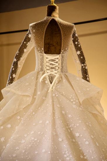 Elegantes, langärmliges, bördelndes, geschnürtes Tüll-Ballkleid-Hochzeitskleid_6