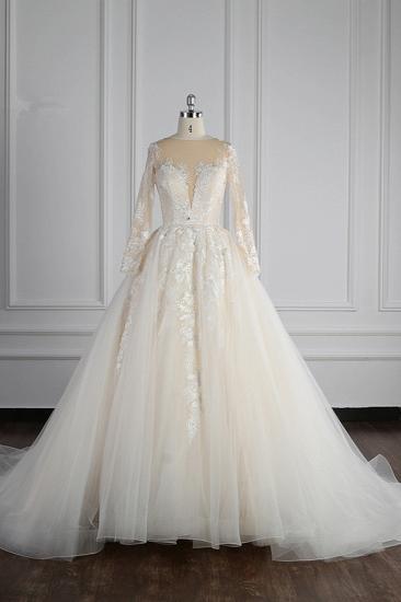 TsClothzone Elegant Jewel Langarm Brautkleid Tüll Applikationen Rüschen Brautkleider mit Perlenstickerei Online
