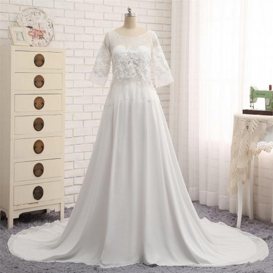 TsClothzone Modest Halfsleeves White Jewel Wedding Dresses Chiffon Lace Bridal Gowns With Appliques On Sale_6
