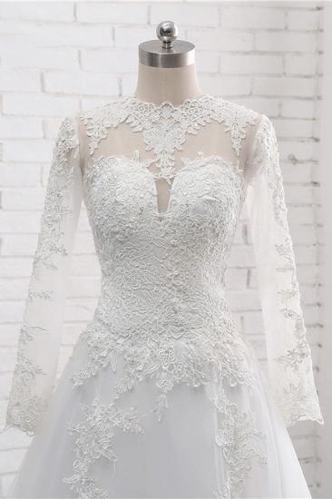 TsClothzone Modest Jewel White Tulle Lace Wedding Dress Long Sleeves Appliques A-Line Bridal Gowns On Sale_6