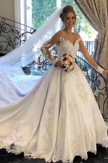 Stylish White Long Sleeves Appliques Wedding Dress_1