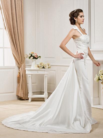 Affordable Mermaid Halter Wedding Dress Satin Sleeveless Bridal Gowns with Court Train_2