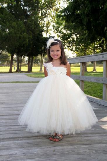 One Shoulder Ball Gown Children Dress with Flowers New Arrival Tulle 2022 Girl Dresses