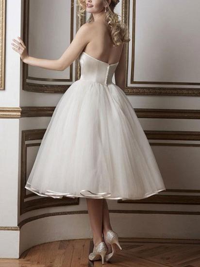 Strapless Sweetheart Tulle Ivory Tea-Length Wedding Dresses_2