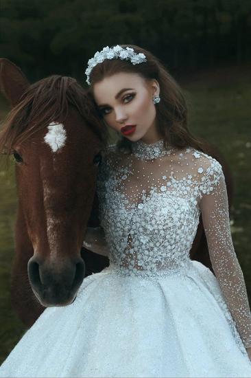 High Neck Sparkly Pailletten Vintage Brautkleider | Roayl Langarmkleider für Hochzeiten_4