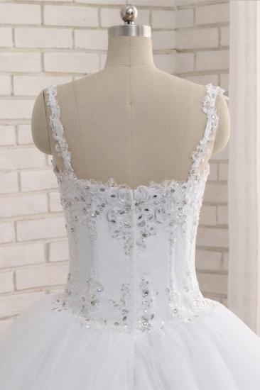 TsClothzone Atemberaubendes weißes Tüll-Spitzen-Hochzeitskleid, trägerloser Schatz, Perlenstickerei, Brautkleider mit Applikationen_6