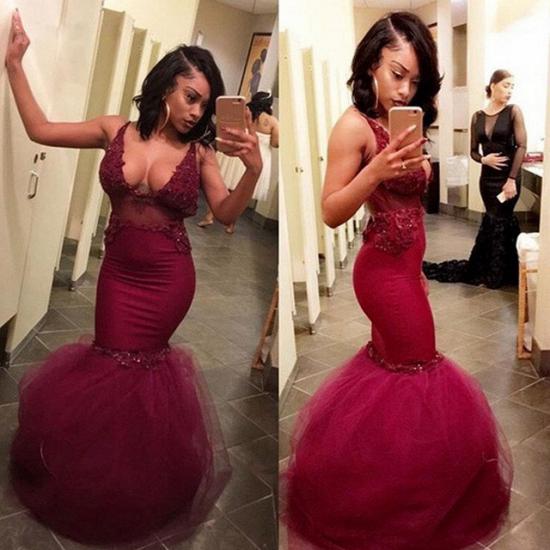 Sexy Straps Burgundy Prom Dresses 2022 | Appliques Puffy Tulle See Through Evening Gown_3