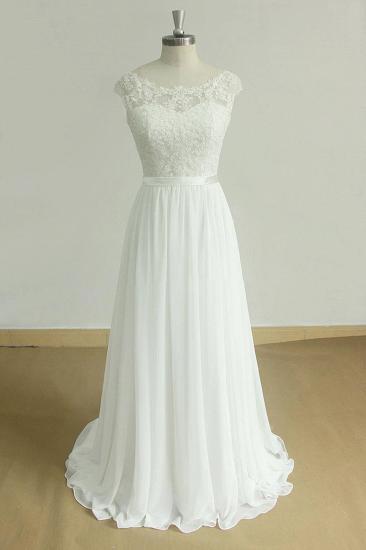 Stilvolles weißes Chiffon-Spitzen-Hochzeitskleid | Juwel ärmellose Brautkleider_1