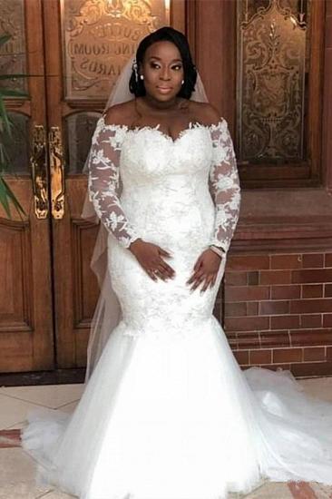 White Long sleeve Off-the-shoulder Mermaid Lace Wedding Dresses
