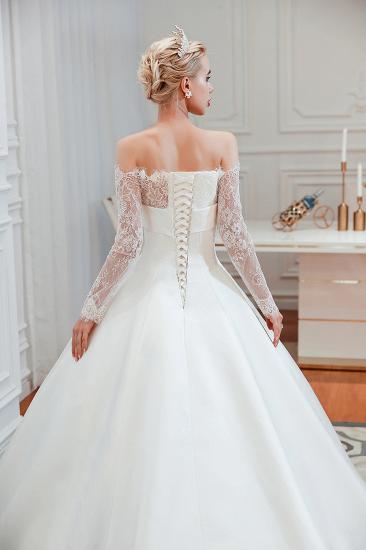Romantic Lace Long Sleeves Princess Satin Wedding Dress | Princess Bridal Gowns with Cathedral Train_4