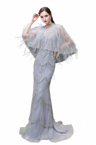 Gorgeous Silver Feather Cape Mermaid Sparkle Prom Dress_16