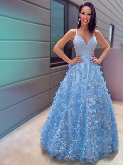 Elegant Blue a-line long prom dress with appliques_1